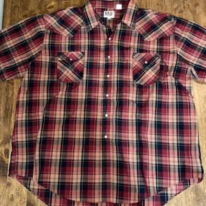 Vintage Ely Cattlemen Western Short Sleeve Plaid Top with Pearl Snaps 3X